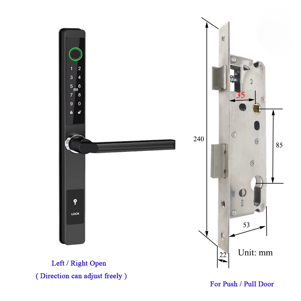 Waterproof Smart Lock – Fingerprint, Password & Card Access for Sliding Doors